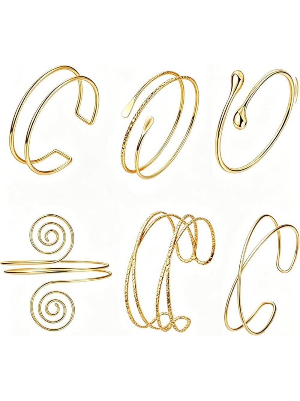 Stylish Gold Arm Cuff Jewelry Set - 6 Pcs Upper Arm Bracelets for Women